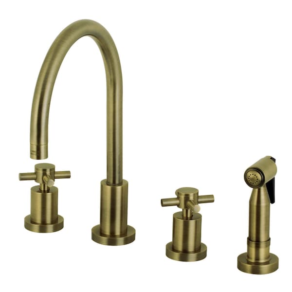 KS8723DXBS Concord 8" Widespread Kitchen Faucet W/ Brass Sprayer, Brass
